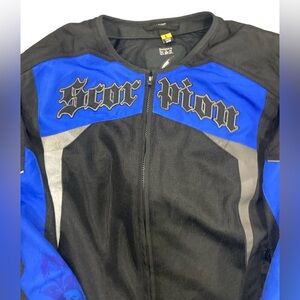 Scorpion Exo Mens Waterproof Motorcycle Jacket Large Blue Black Removable Armour